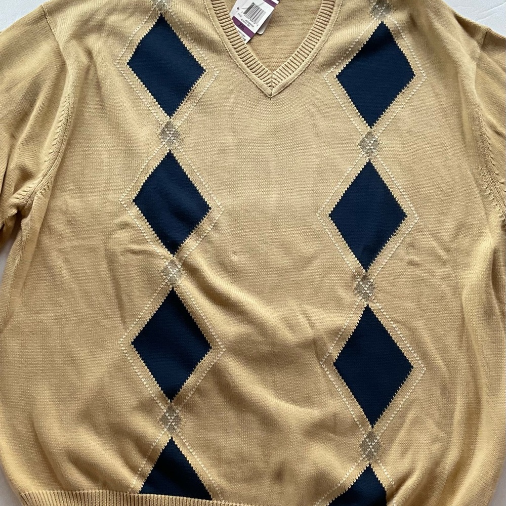 Men’s Tasso Elba Golf Yellow V-Neck Argyle Sweater Men’s XXL
